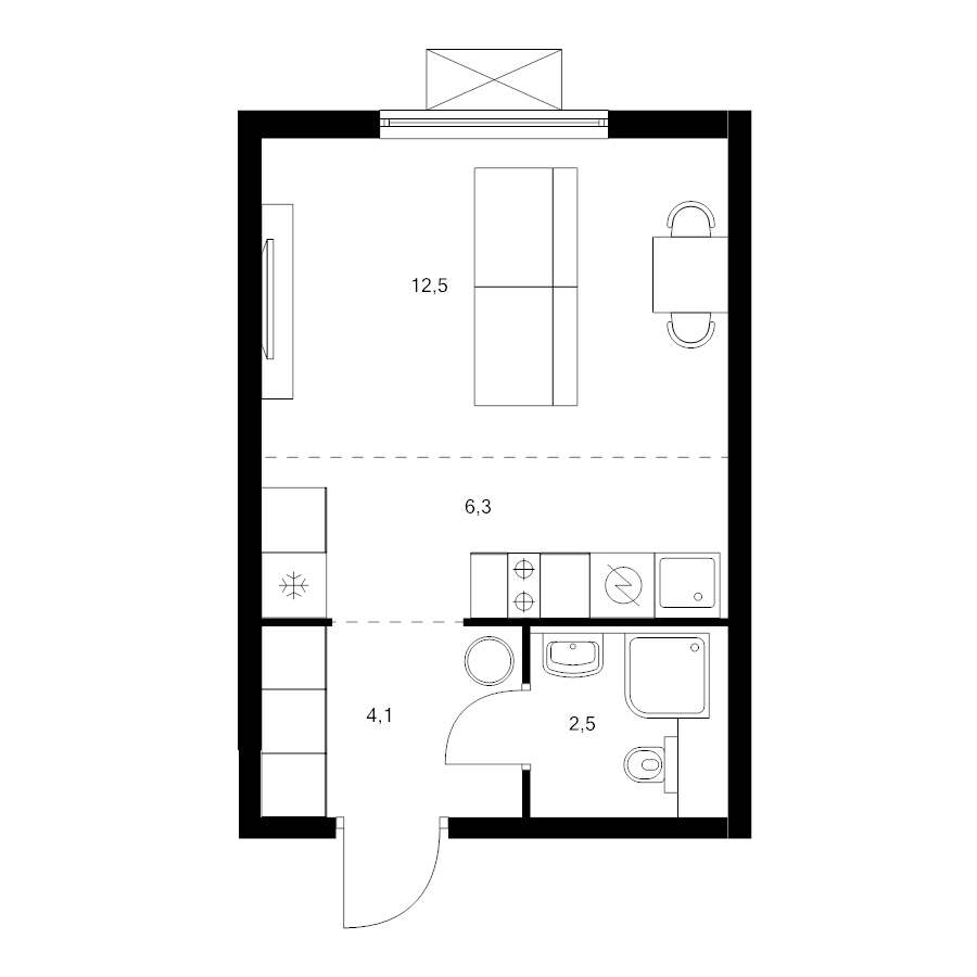 Студия 25,4 м²