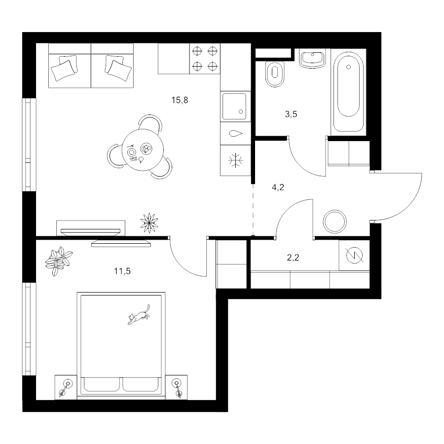 2 ккв (Евро) 37,2 м²