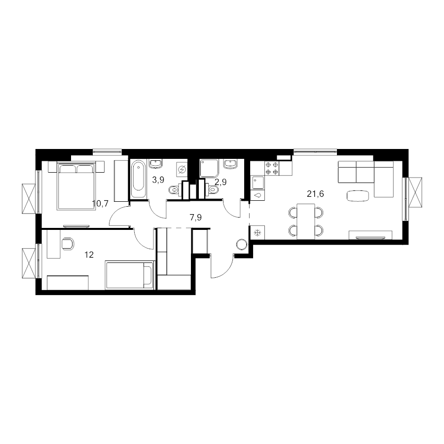 3 ккв (Евро) 62,6 м²