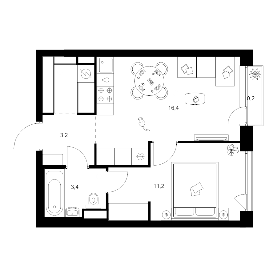 2 ккв (Евро) 37,8 м²