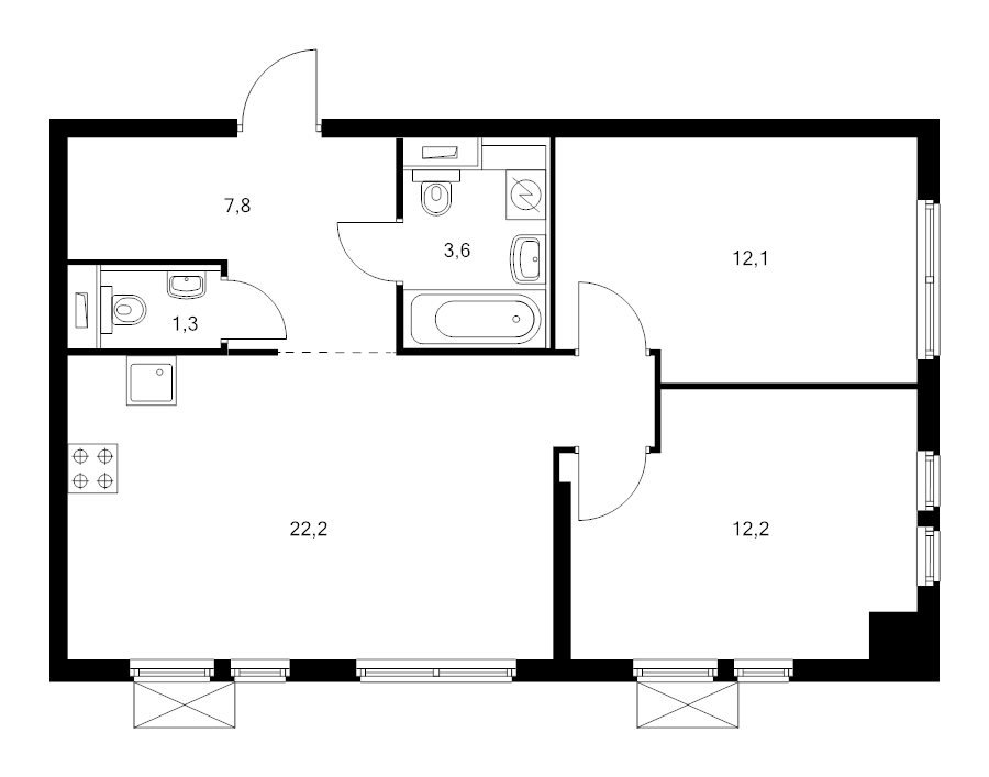 3 ккв (Евро) 58 м²