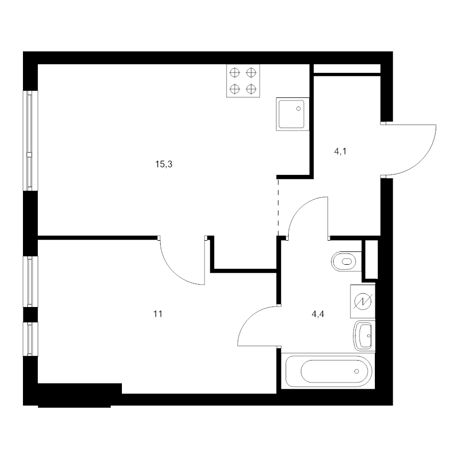 2 ккв (Евро) 34,8 м²