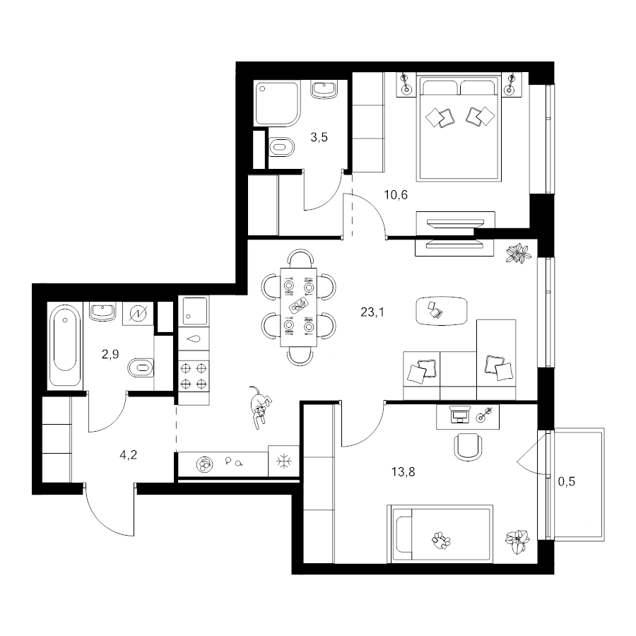 3 ккв (Евро) 60,9 м²