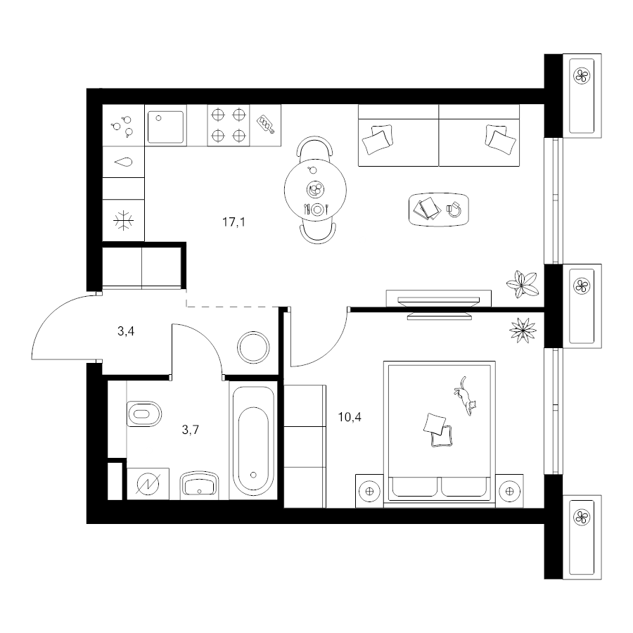 2 ккв (Евро) 34,6 м²