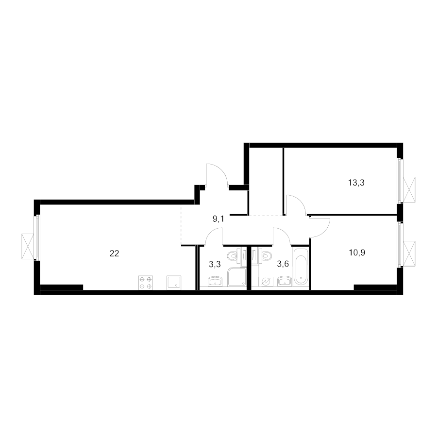3 ккв (Евро) 65,7 м²