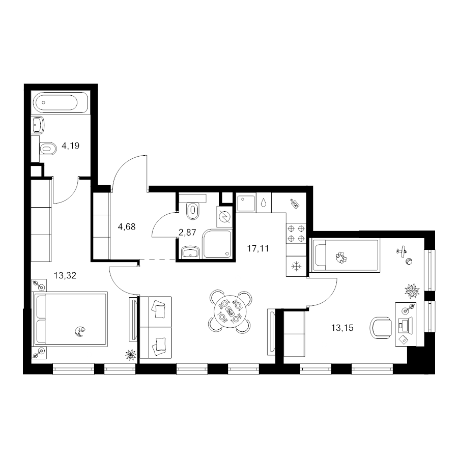 3 ккв (Евро) 55,2 м²