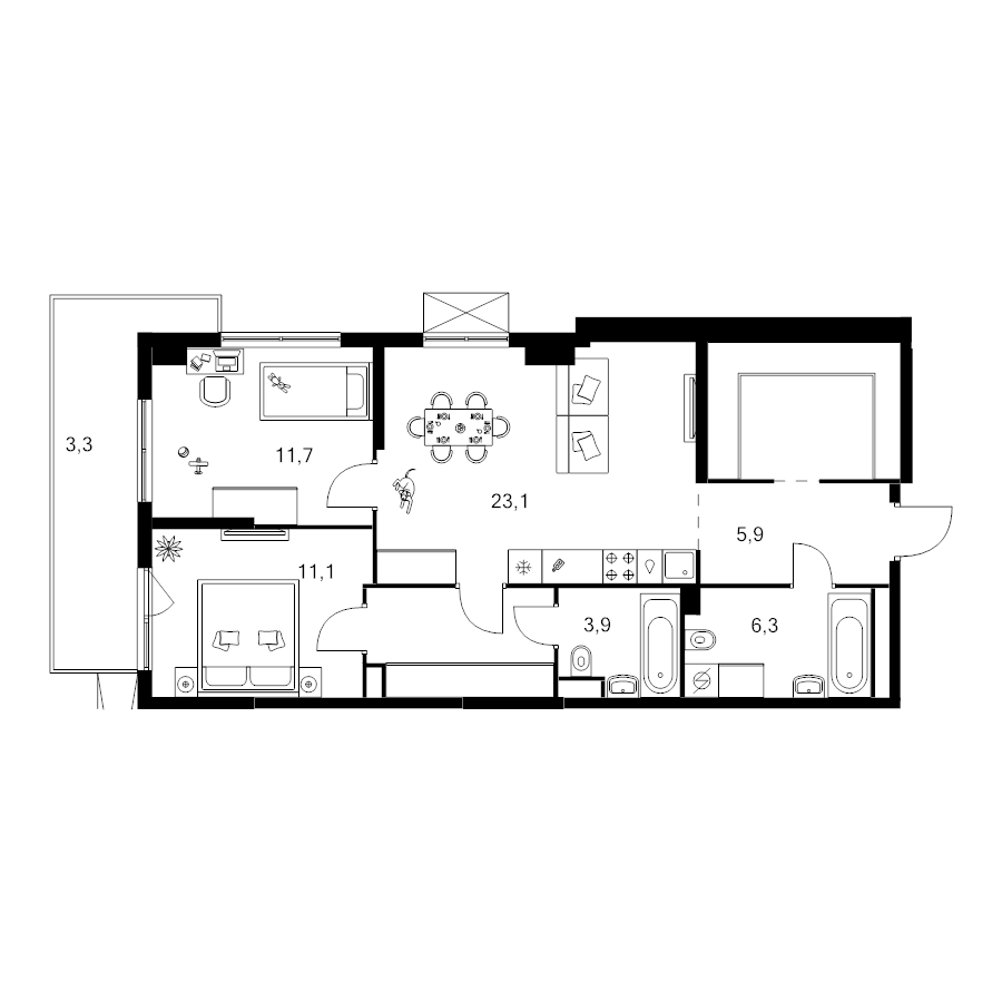 3 ккв (Евро) 79,6 м²