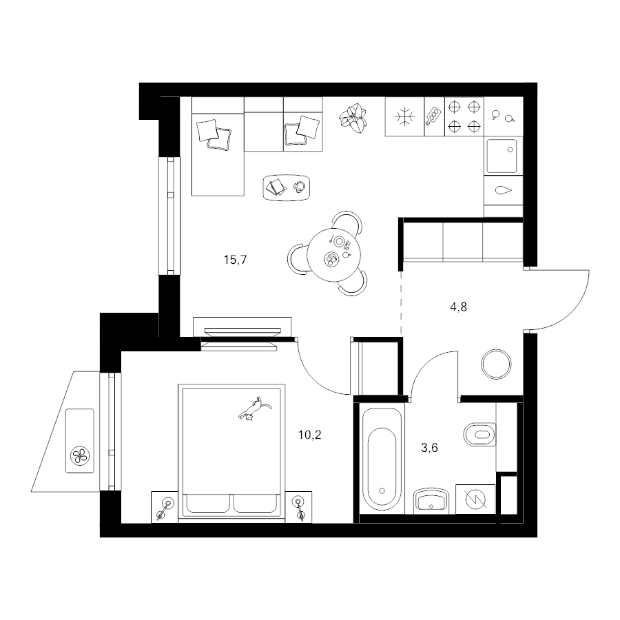 2 ккв (Евро) 34,3 м²