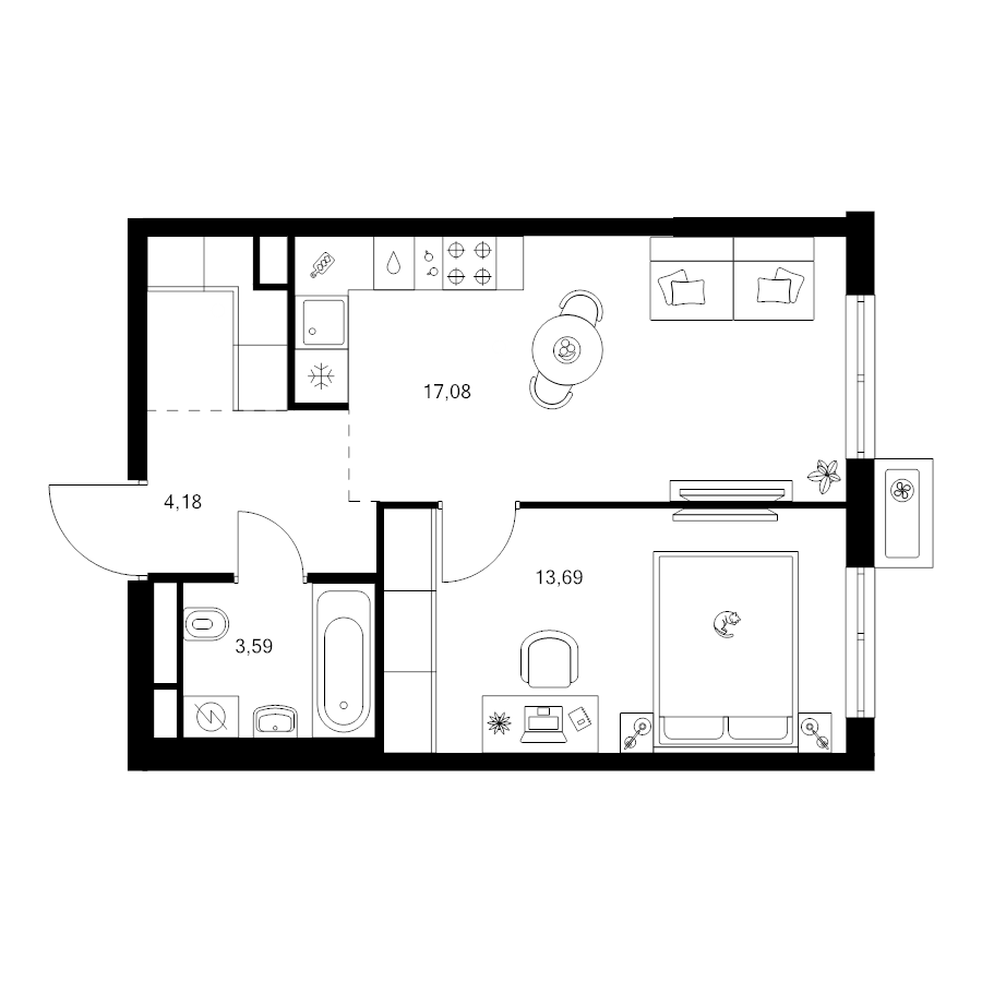 2 ккв (Евро) 41,1 м²