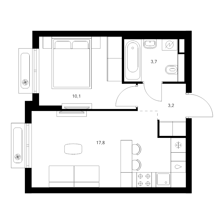 2 ккв (Евро) 34,8 м²