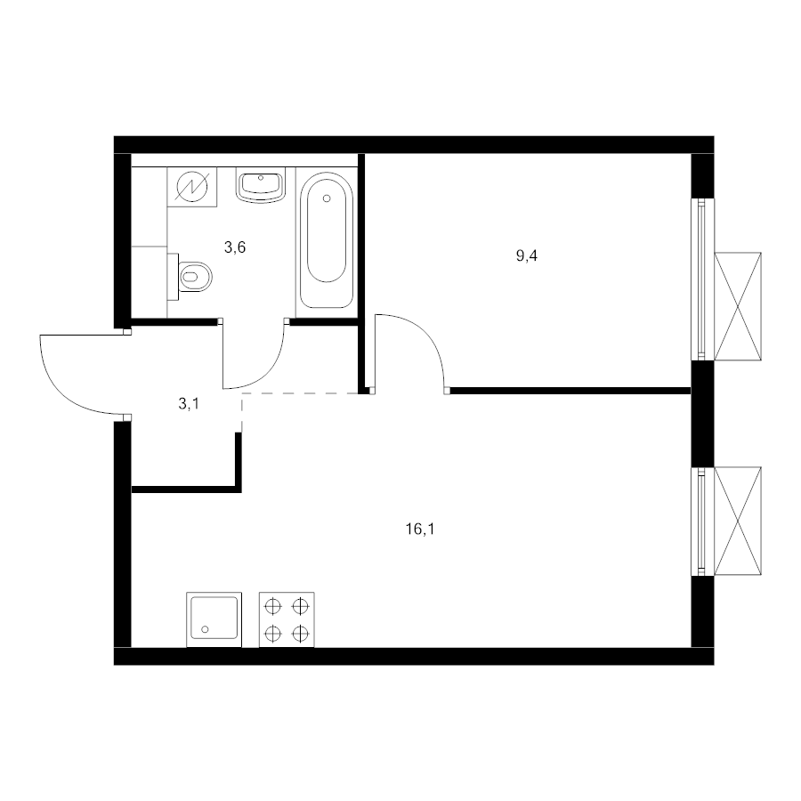 2 ккв (Евро) 31,8 м²