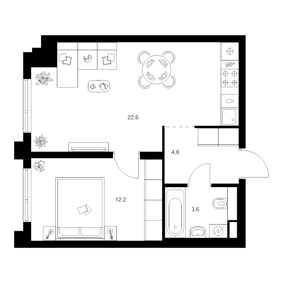 2 ккв (Евро) 43 м²