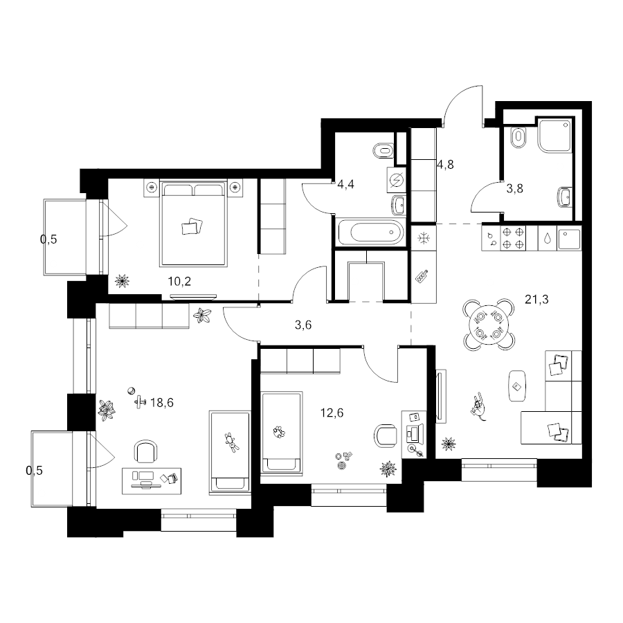 4 ккв (Евро) 87,4 м²