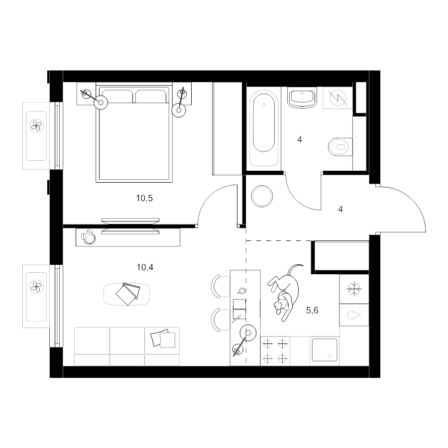 2 ккв (Евро) 34,5 м²