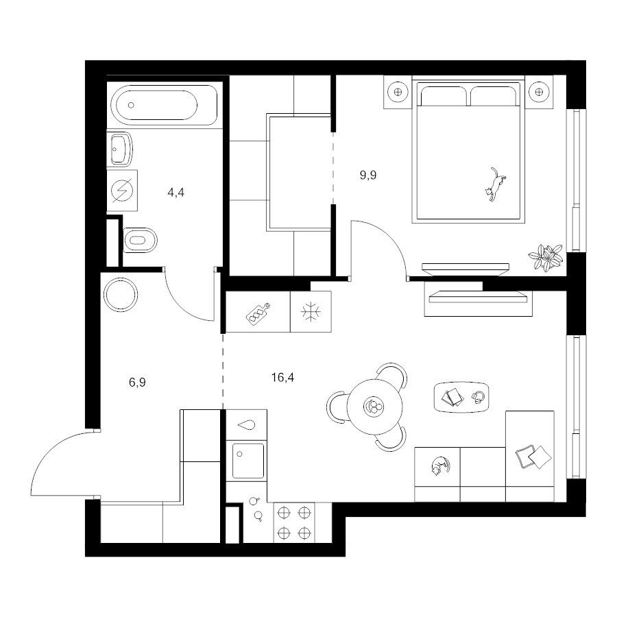 2 ккв (Евро) 42,1 м²