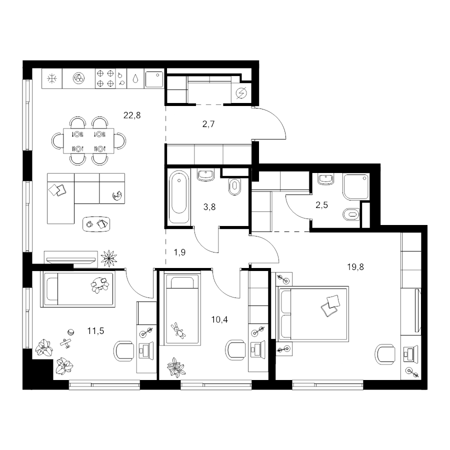 4 ккв (Евро) 82,6 м²