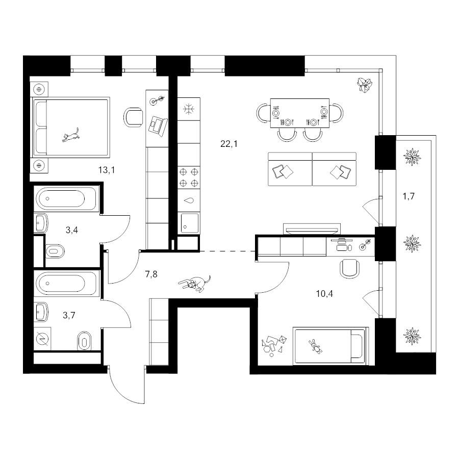 3 ккв (Евро) 62,1 м²