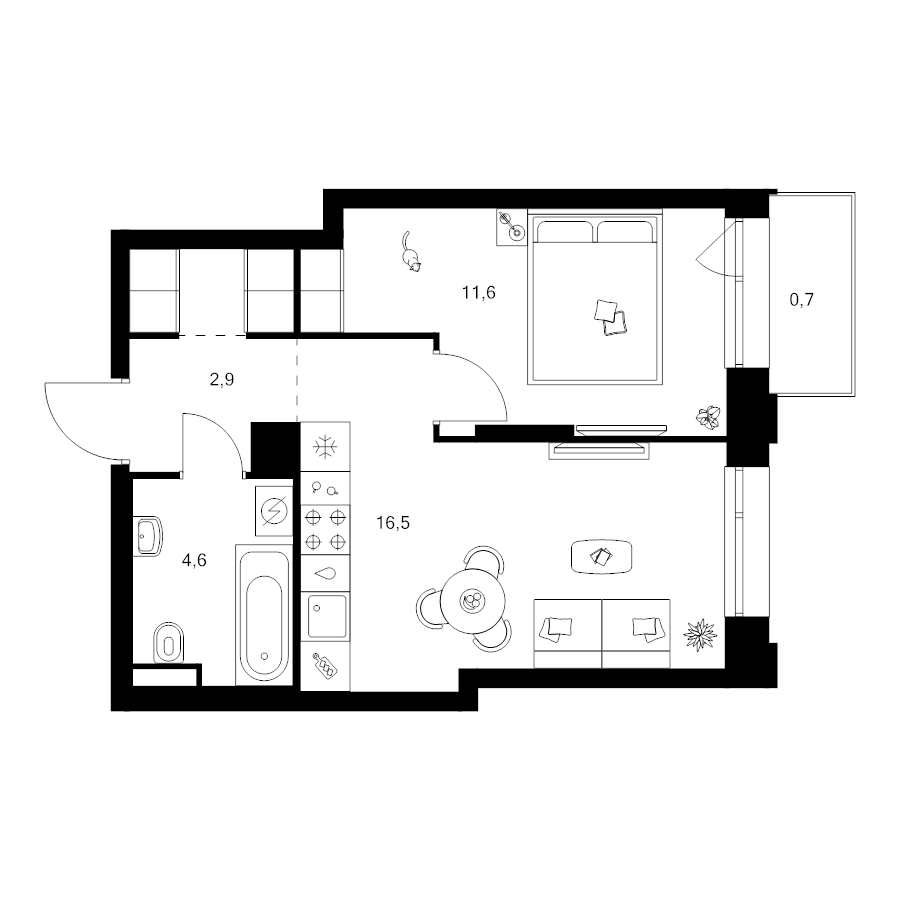 2 ккв (Евро) 38,8 м²