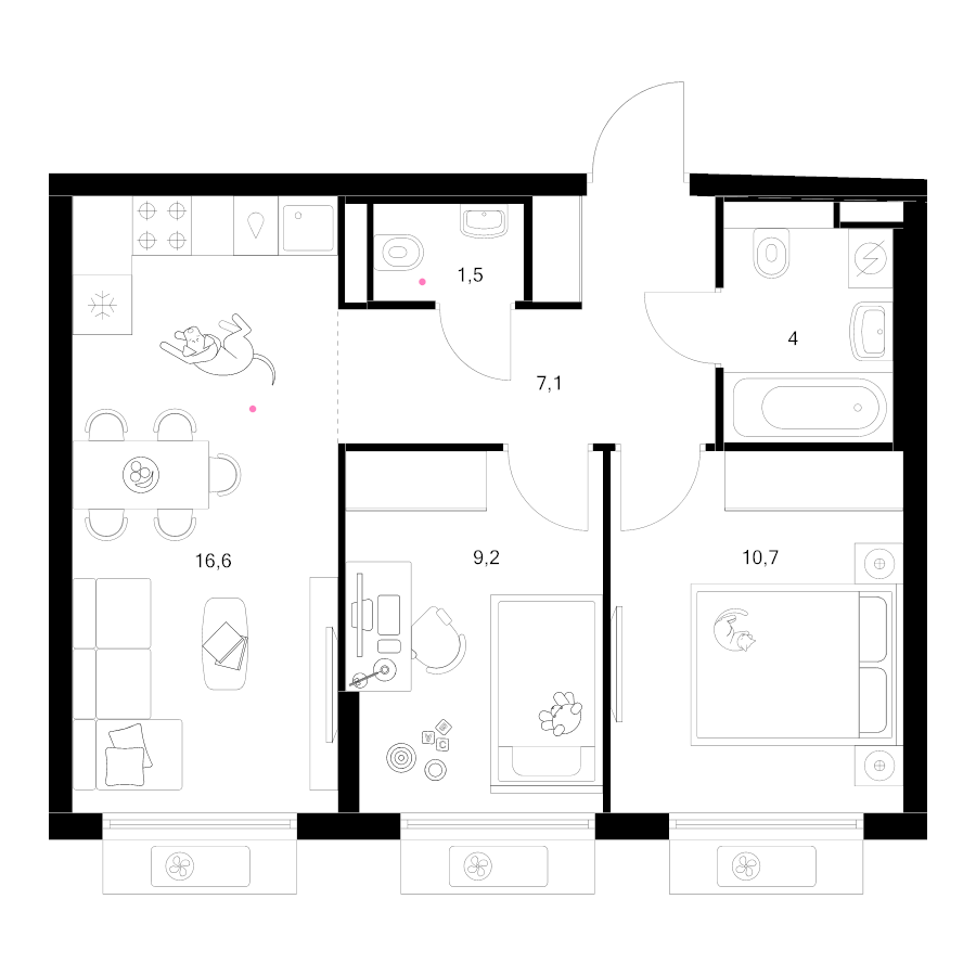 3 ккв (Евро) 49,1 м²