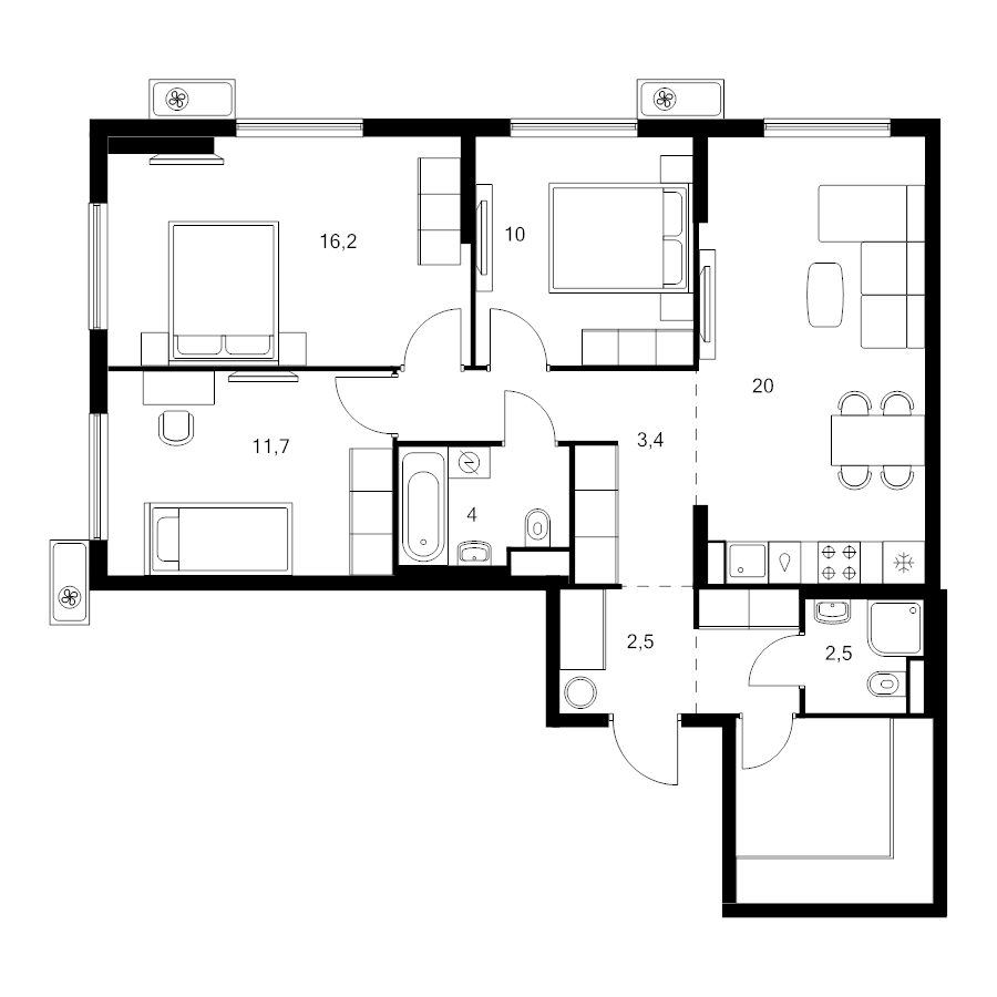 4 ккв (Евро) 85,2 м²