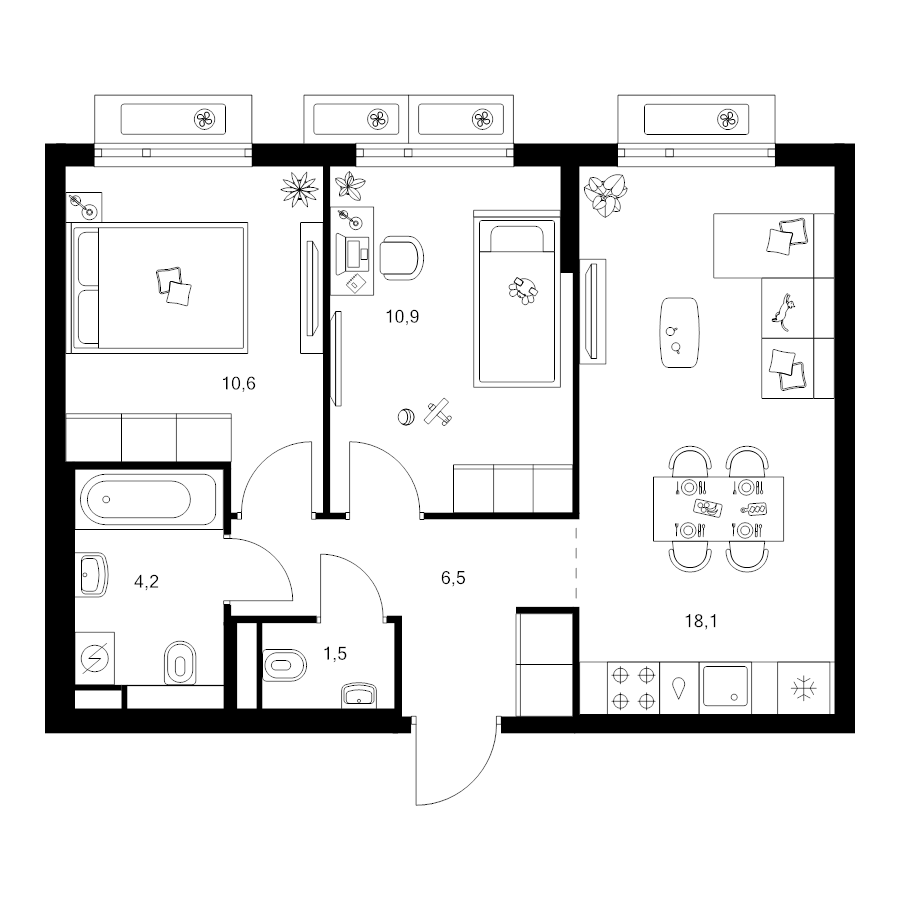 3 ккв (Евро) 51,8 м²