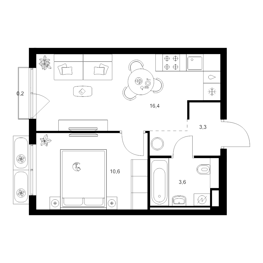 2 ккв (Евро) 34,1 м²