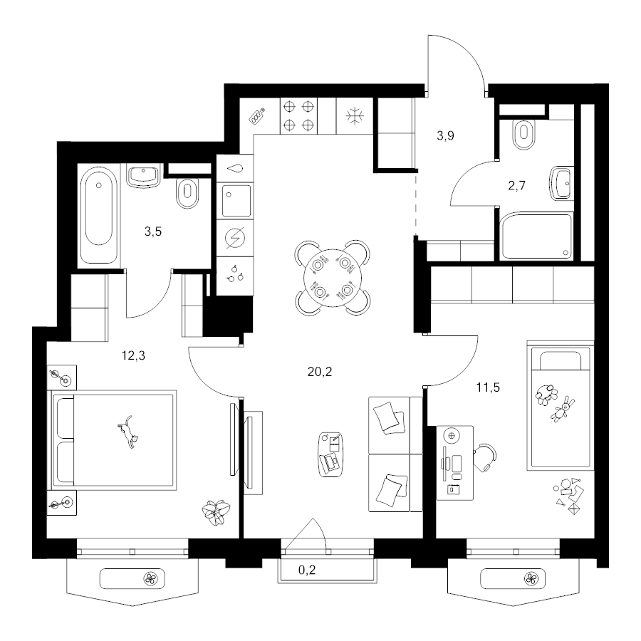 3 ккв (Евро) 54,3 м²