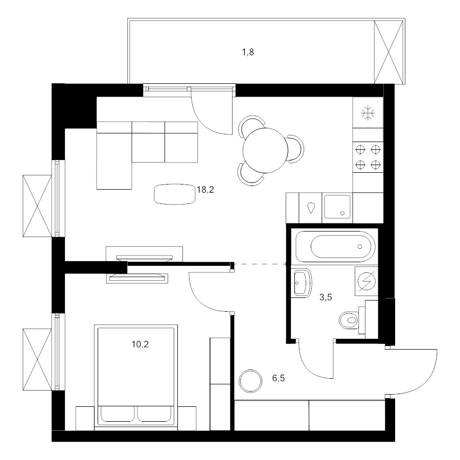 2 ккв (Евро) 40,2 м²