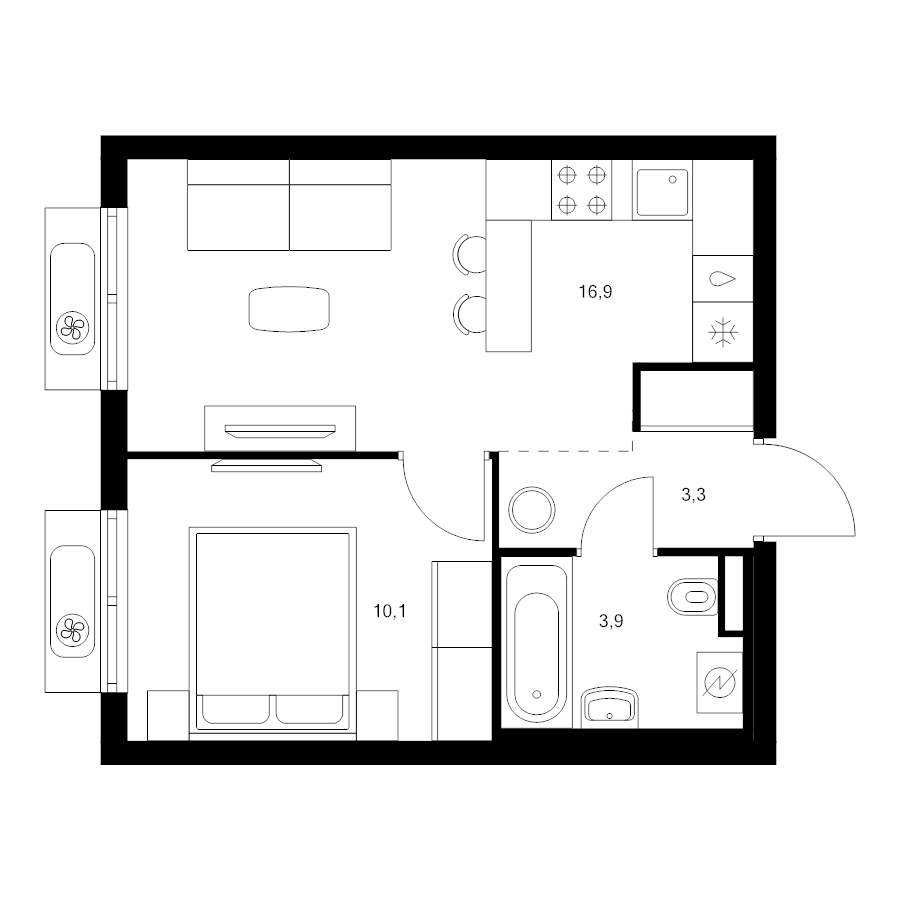 2 ккв (Евро) 34,2 м²