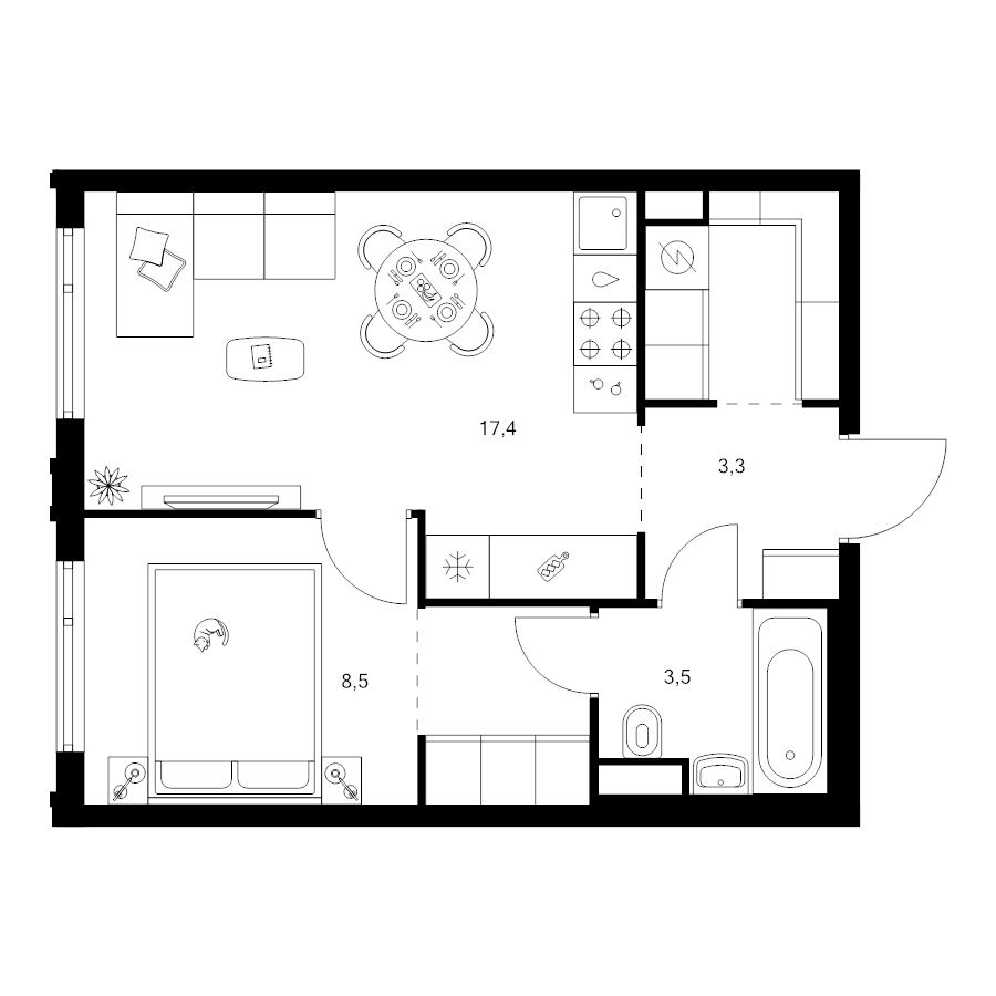 2 ккв (Евро) 39,1 м²