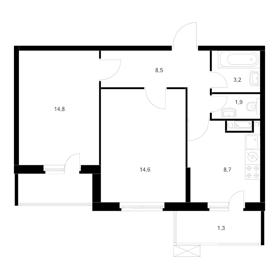 2 ккв 54,9 м²
