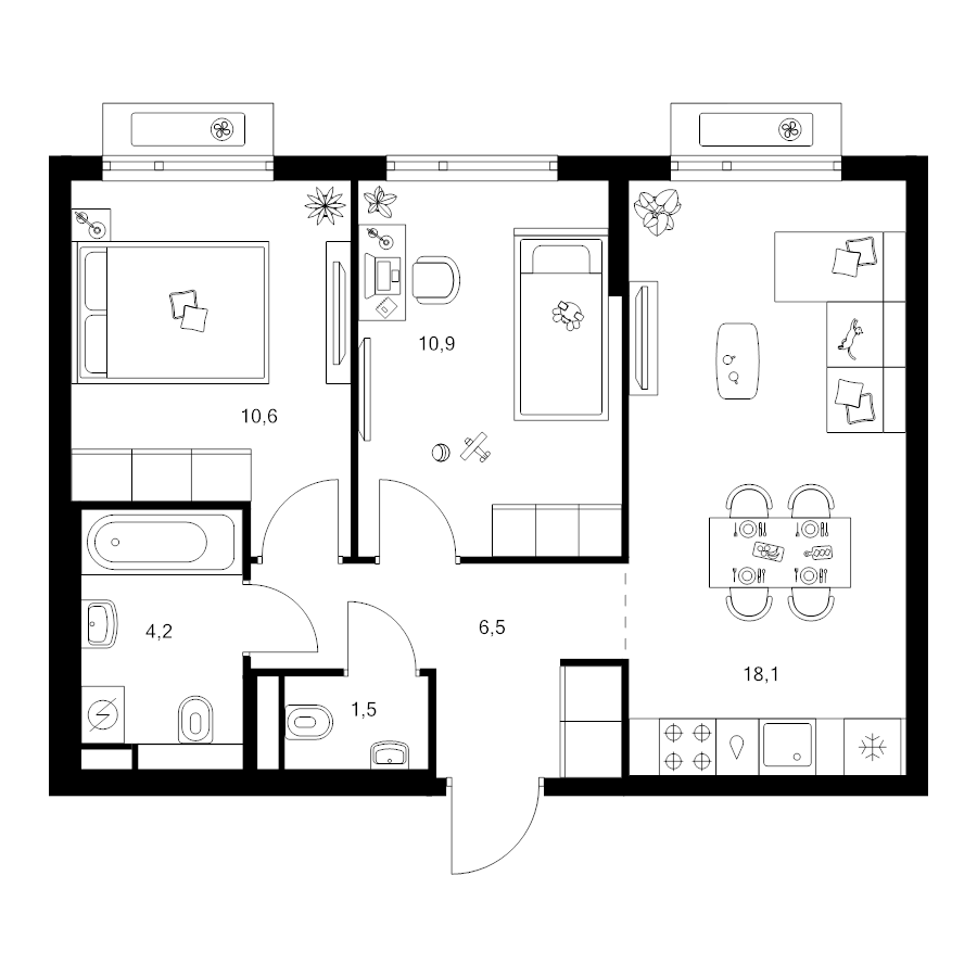 3 ккв (Евро) 51,8 м²