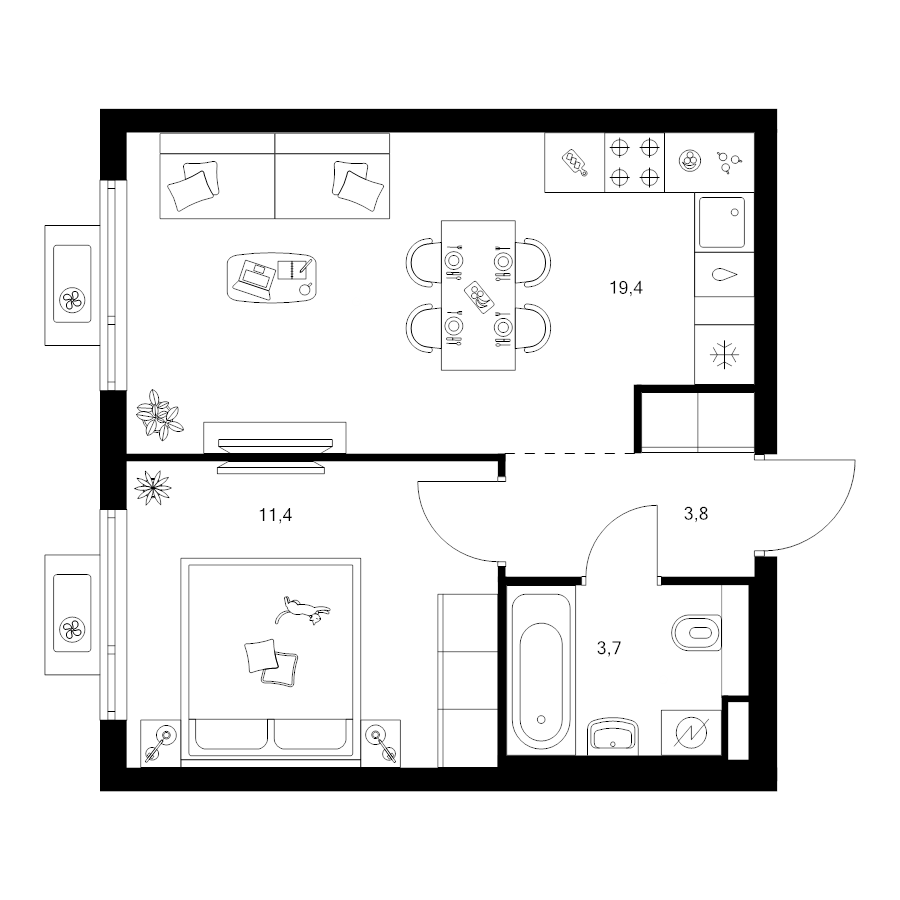 2 ккв (Евро) 38,3 м²