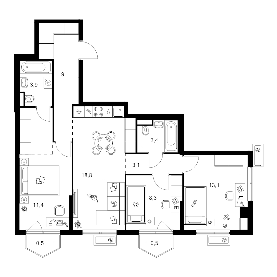 4 ккв (Евро) 76,3 м²