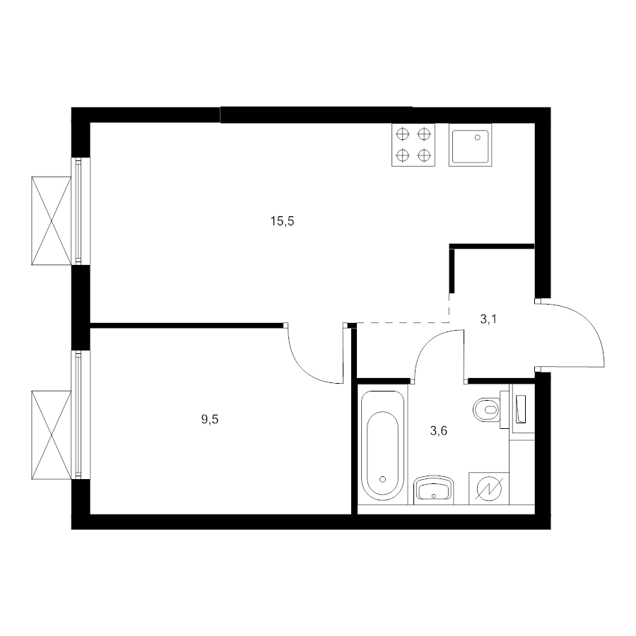 2 ккв (Евро) 31,9 м²