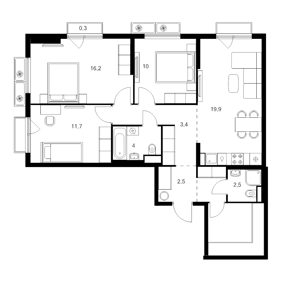4 ккв (Евро) 86 м²