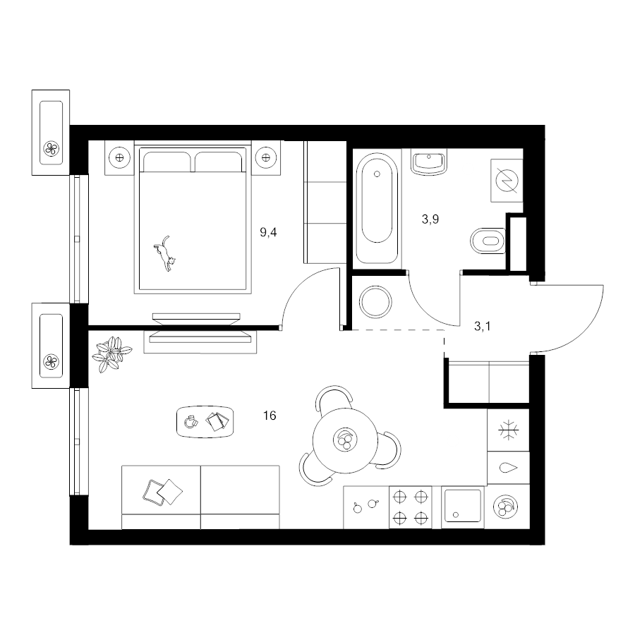 2 ккв (Евро) 32,4 м²