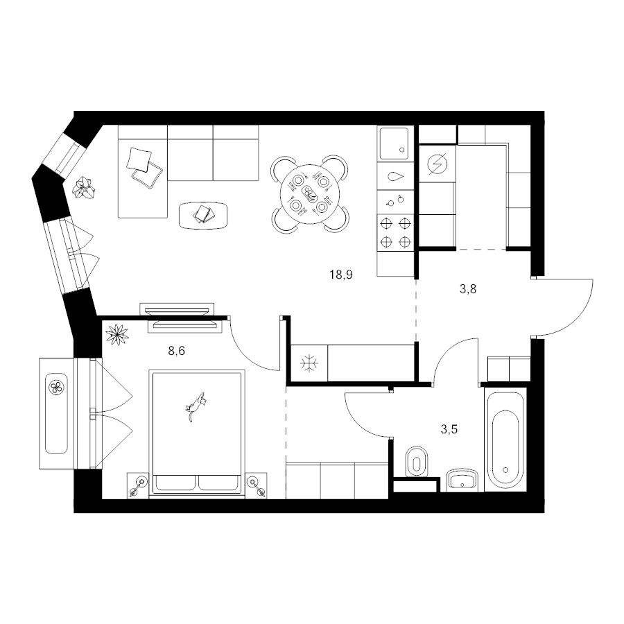 2 ккв (Евро) 41,2 м²