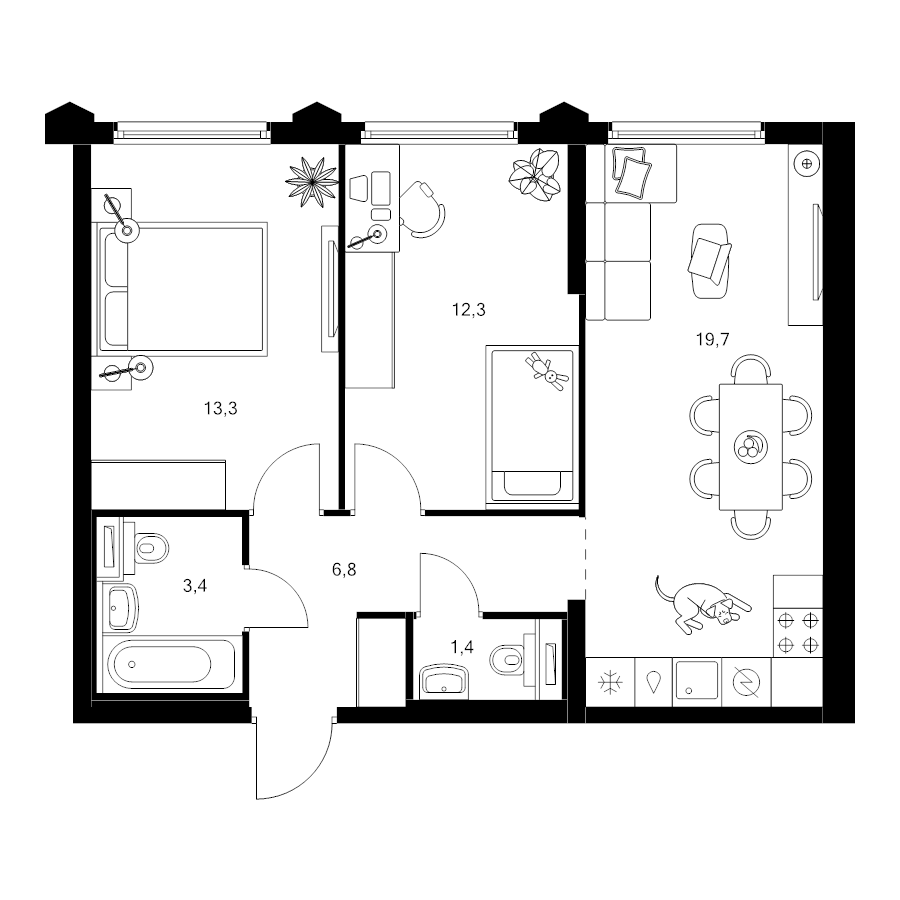 3 ккв (Евро) 56,9 м²