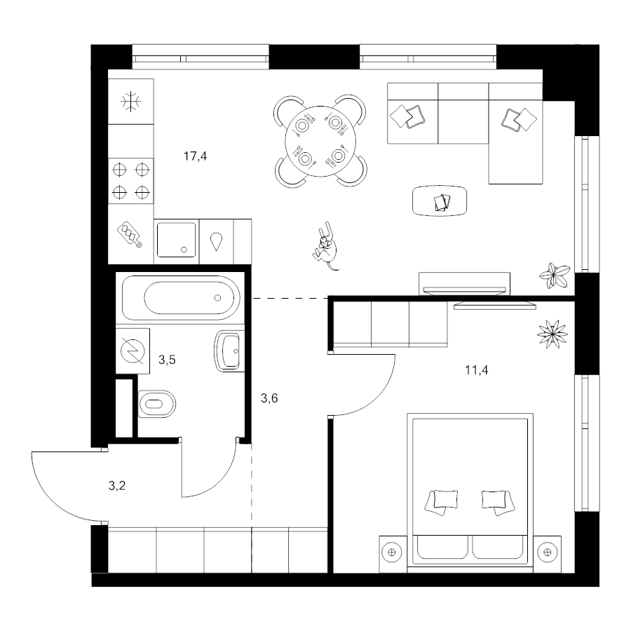 2 ккв (Евро) 39,1 м²