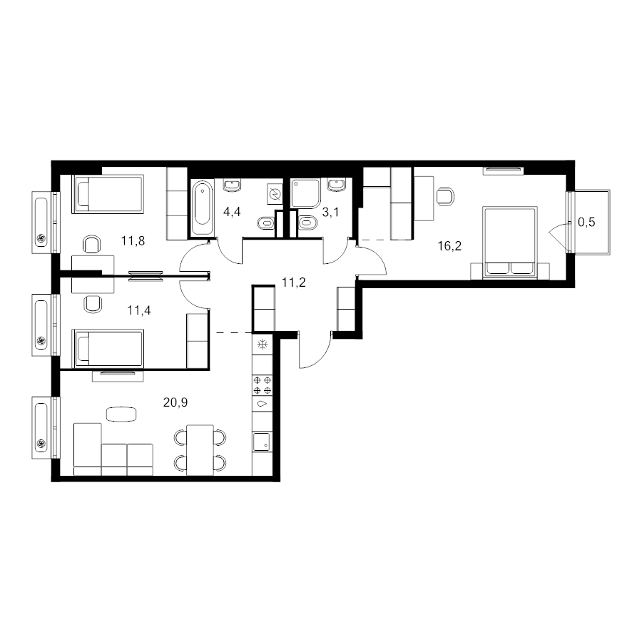 4 ккв (Евро) 82,6 м²