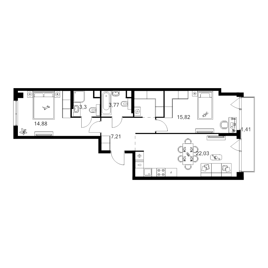 3 ккв (Евро) 72,3 м²