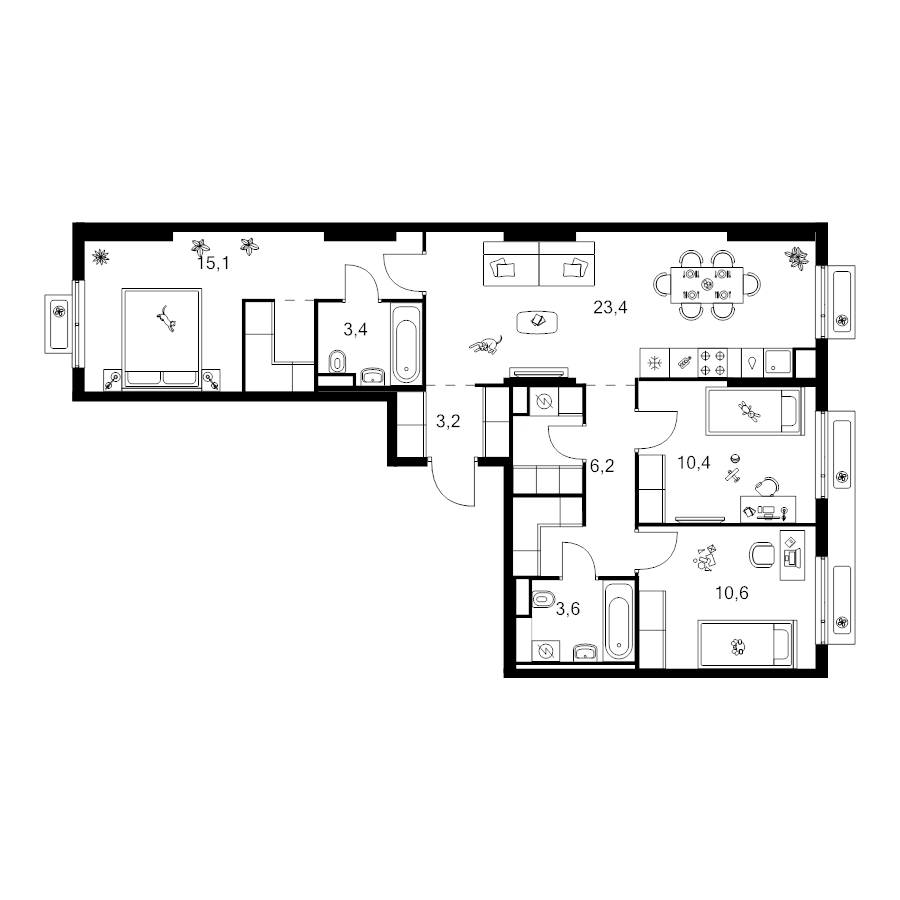 4 ккв (Евро) 81,4 м²