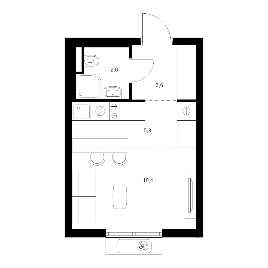 Студия 22,4 м²