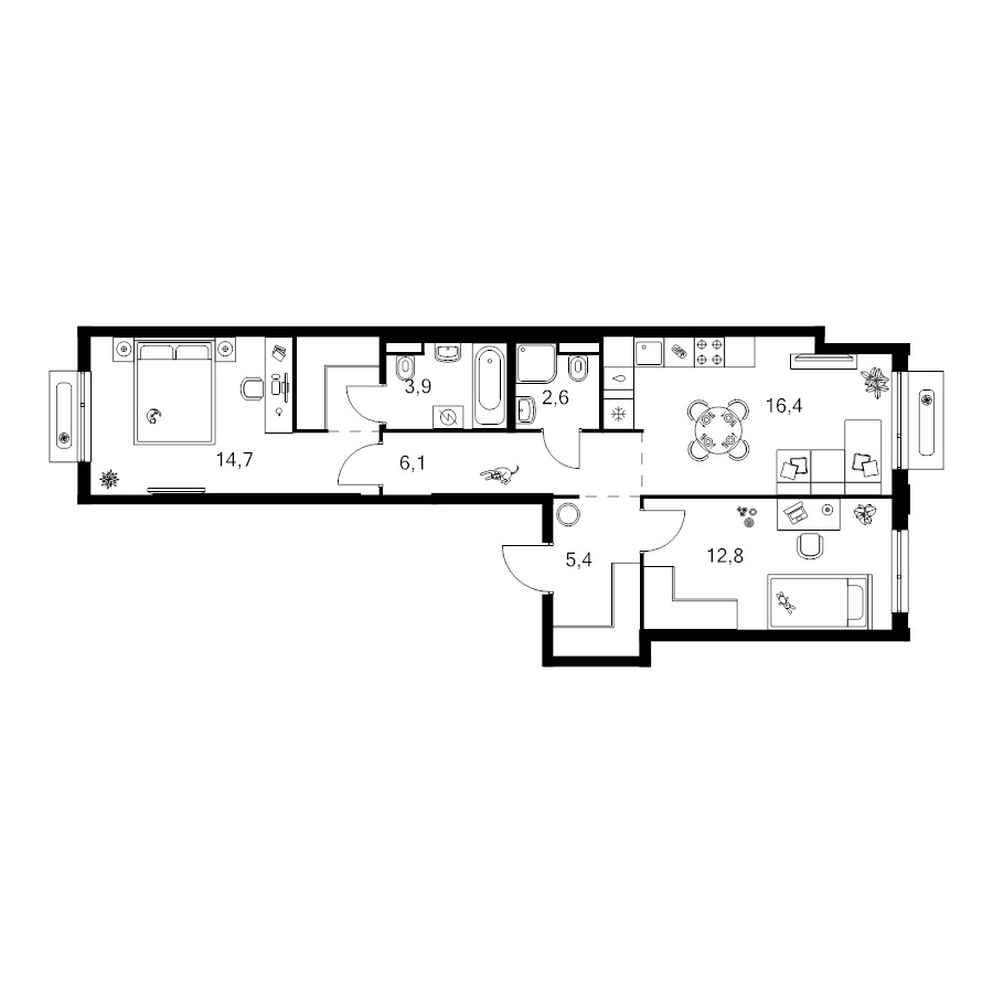 3 ккв (Евро) 65 м²