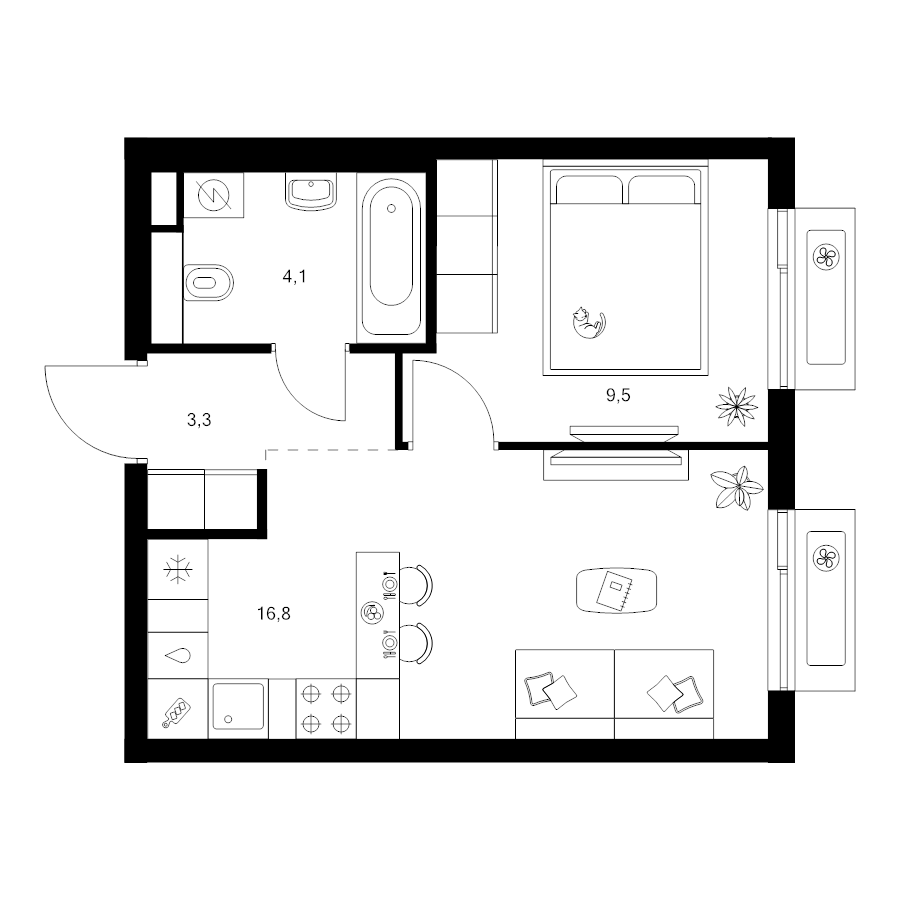 2 ккв (Евро) 34,5 м²