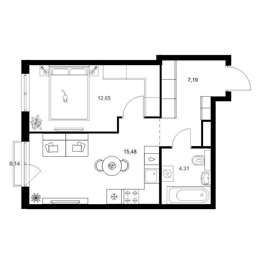 2 ккв (Евро) 39,8 м²