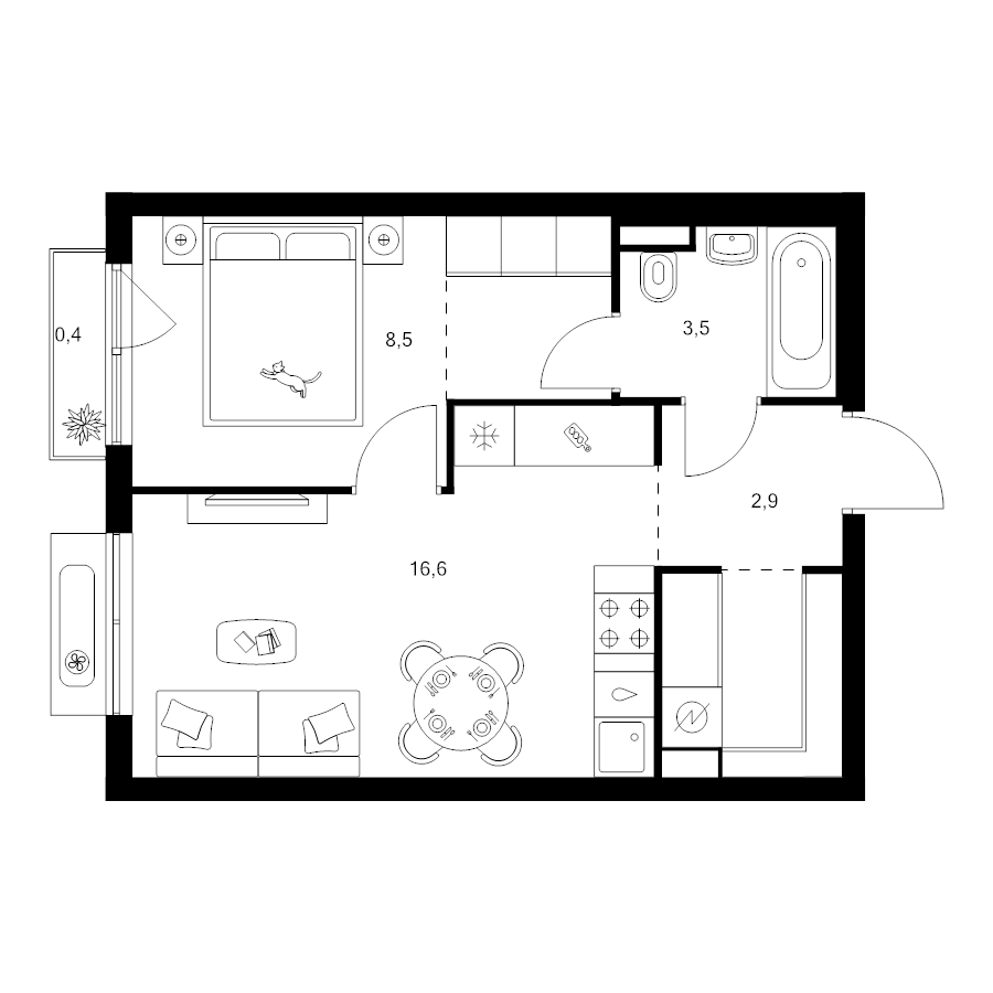 2 ккв (Евро) 38,4 м²