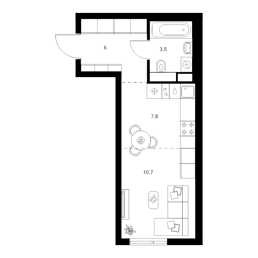 Студия 28 м²