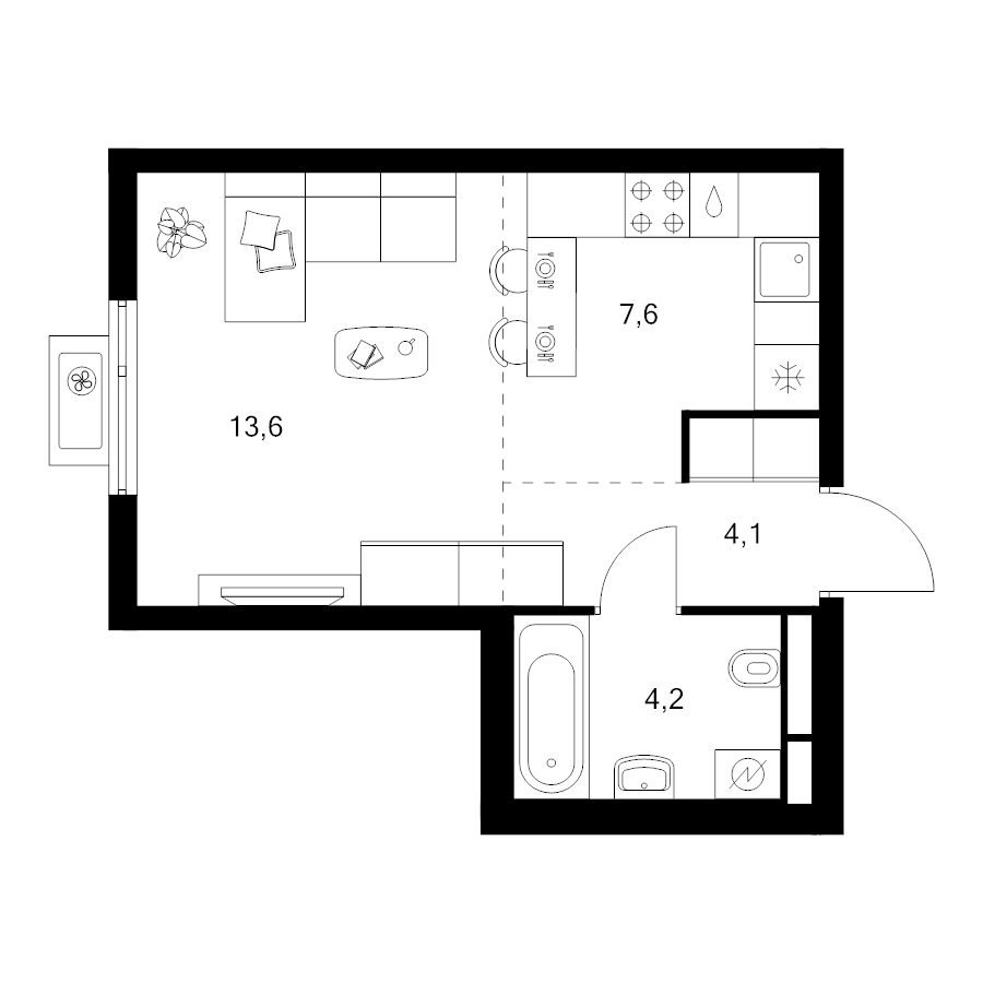 Студия 29,5 м²